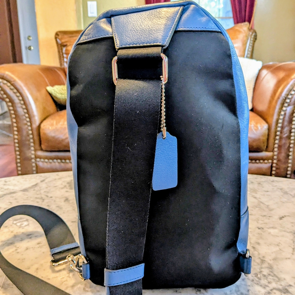 Coach Signature Leather/PVC 500 Blue Silvermetal Sling Bag - Picture 3 of 9
